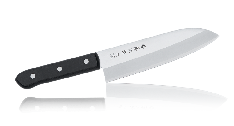 Нож Кухонный Сантоку170 мм VG-10 3-слоя, 60-61HRC #5000 /TOJIRO Western Knife Нож Сантоку — универсальный японский нож. Santoku (三徳包丁) в переводе означает три добродетели: мясо, рыба и овощи. Этот нож подходит для работы в домашних условиях, для самых разнообразных манипуляций на кухне. Им можно чистить, нарезать, шинковать любые продукты и при этом получать несравнимое удовольствие. Ведь он создан с учётом эргономики и требований кулинаров к удобству и качеству инструмента.
Эргономичная рукоятка, широкое лезвие из стали, неприхотливость в уходе делают этот тип ножа одним из самых востребованных среди непрофессионалов. Купить японский нож Сантоку стоит всем, кто любит готовить дома. На профессиональной кухне он тоже будет кстати.

Японский кухонный нож Tojiro Western Knife — это великолепный кухонный инструмент, созданный из легендарной стали VG-10, которая прославилась на весь мир своей прочностью и непревзойдёнными режущими качествами. Компания Takefu разработала стандарт качества закалки металла 61 HRC, который стал эталоном в поварских инструментах. Нож полностью защищён от коррозии и укреплён дополнительными металлическими пластинами прочности. Заточка линейки симметричная и тончайшая, что позволяет резать продукты легко и быстро.

Купить набор хороших кухонных ножей Tojiro этой линейки можно не только для специализированного, но и домашнего применения. Ножи Western Knife используют профессиональные повара по всему миру. Рукоять буквально сливается с рукой, а процесс приготовления становится простым и интересным занятием. Приятный бонус для такого инструмента — доступная цена.

Элементы ножа, выполненные не из стали, защищены от всевозможных губительных воздействий, включая моющую химию. Модель не капризная в уходе и легко моется. Благодаря красивой упаковочной коробке, может стать приятным подарком профессиональному повару или опытному любителю кулинарного искусства.

Не рекомендуем мыть в посудомоечной машине.
* Кухонные ножи предназначены только для использования на кухне.

Производитель: TOJIRO
Серия: Western Knife
Тип товара: Нож Сантоку
Артикул: F-311
Материал лезвия: VG10 + 13 Chrome Stainless Steel
Слои лезвия: 3
Материал рукояти: Стабилизированная древесина
Длина лезвия, см: 17
Длина ножа. мм: 285
Заточка: #5000
Вес, кг: 0,225
Размер упаковки: 400x80x20
Толщина обуха: 1,70