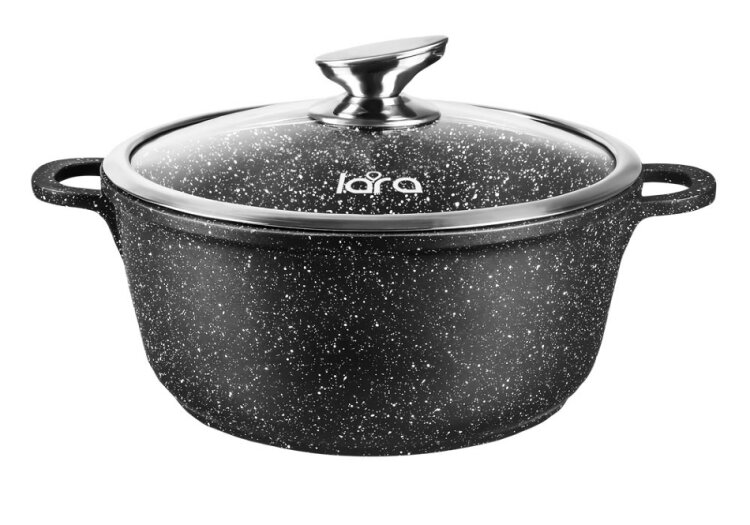 Кастрюля LR02-202 LARA (2.3) Rio//LARA Посуда серии Rio имеет индукционное дно и превосходное мраморное покрытие. Такая посуда идеально впишется в интерьер Вашей кухни.

Покрытие МРАМОР
Индукционное дно 
Крышка из жаропрочного стекла
Подходит для всех видов плит
Можно мыть в посудомоечной машине